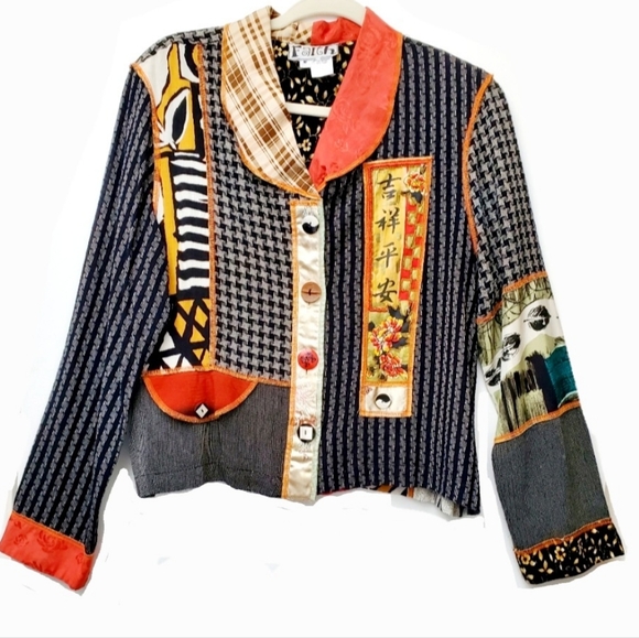 Jackets & Blazers - Vintage Faith Patchwork Art To Wear Button Up Jacket Size M